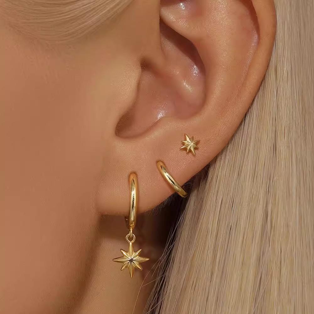 3pcs Fashion Metal Round Star Drop Earrings Set for Women Tassel Dangle Hexagram Earring Hip Hop Punk Men Unisex Rock Jewelry