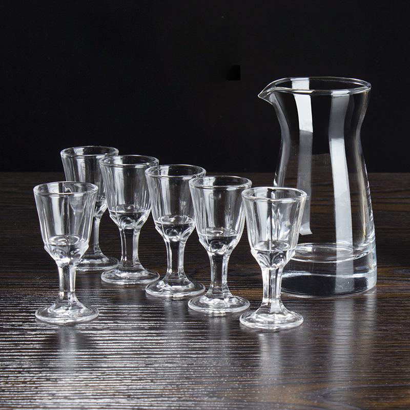 6pcs/7pcs Set Small Wine Glass One Beaker Glass Wine Dispenser Wine Pot Spirit Baijiu Cups Wine Set Household Mini Shot Glasses