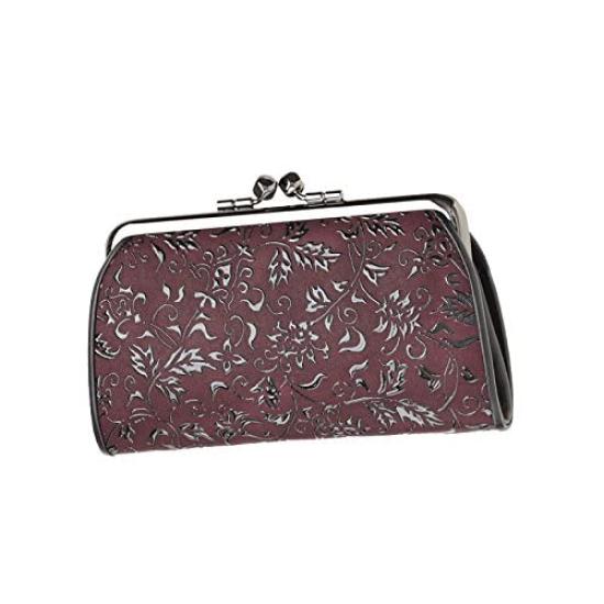 [Inden-ya] INDEN-YA Genuine Inden Leather Coin Purse with a Parent-Child Clasp, Purple with Black Lacquer, Floral Arabesque Pattern  Authentic