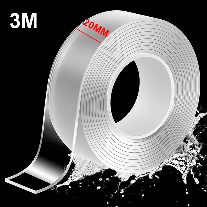 1/2Rolls Nano Tape Double Sided Tape Transparent Reusable Waterproof Adhesive Tapes Cleanable Kitchen Bathroom 30mm Thickness