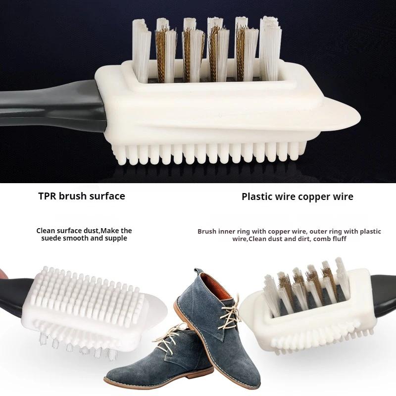 Suede Leather Three Sided Shoe Brush Brass Wire Shoe Cleaning Care Brush Snow Boots Shoe Cleaner Shoe Accessories