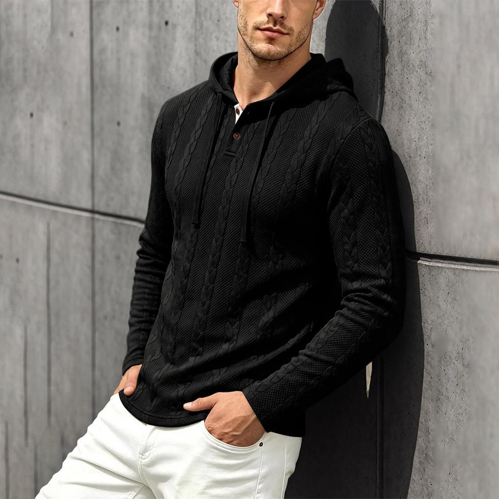Men's Hooded Cable Knit Pullover Sweatshirt Casual Long Sleeve Fall Winter Outerwear