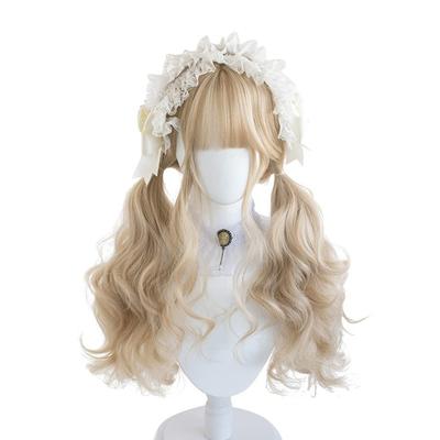 Sizuuenn Lolita Lady Peluca Rubia Rizada Larga en Dos Coletas Oro Crema Linda Resistente al Calor Hilo para el Cabello de Alta Temperatura Peluca de Cosplay Red de Dedicación