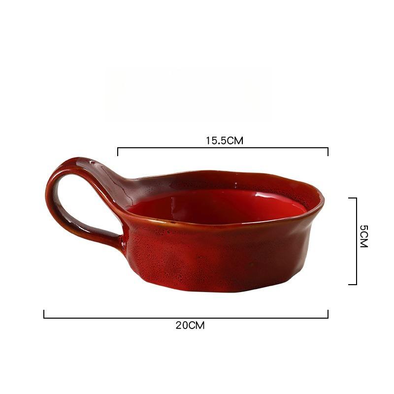 

Kiln Style Breakfast Bowl Retro Single Ear Salad Bowl Home Restaurant червоний