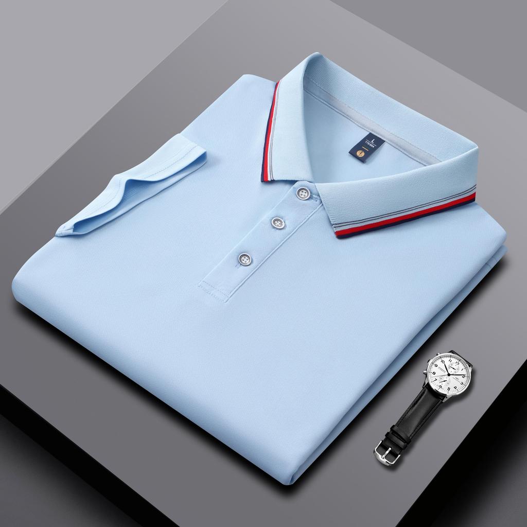 Polo da Uomo e da Donna Estate Nuove T-shirt a Collo Rigato Splicing Colore di Alta Qualità Business Tinta Unita Maniche Corte
