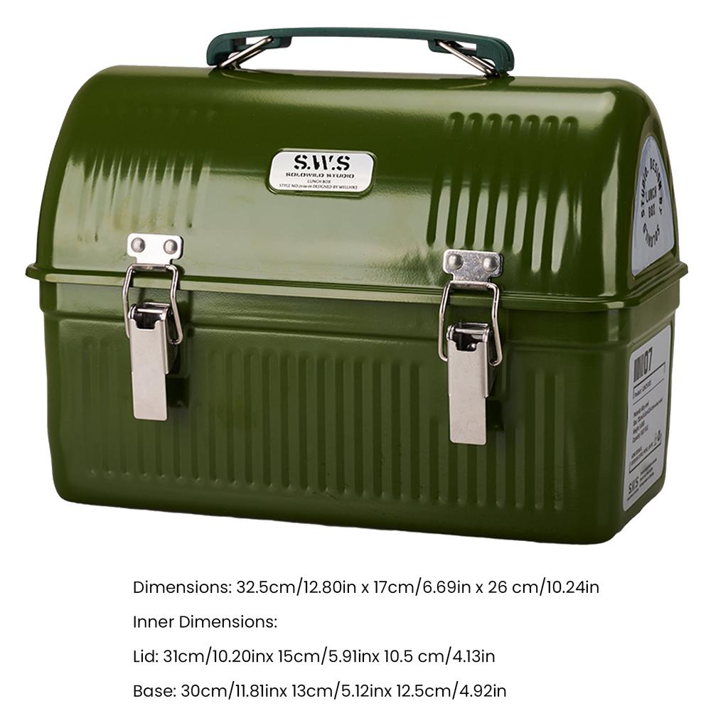 9.5L Vintage Camping Metal Lunch Box with Handle and Latch Picnic Fishing Coffee Tea Equipment Storage Case Stores Food Drinks