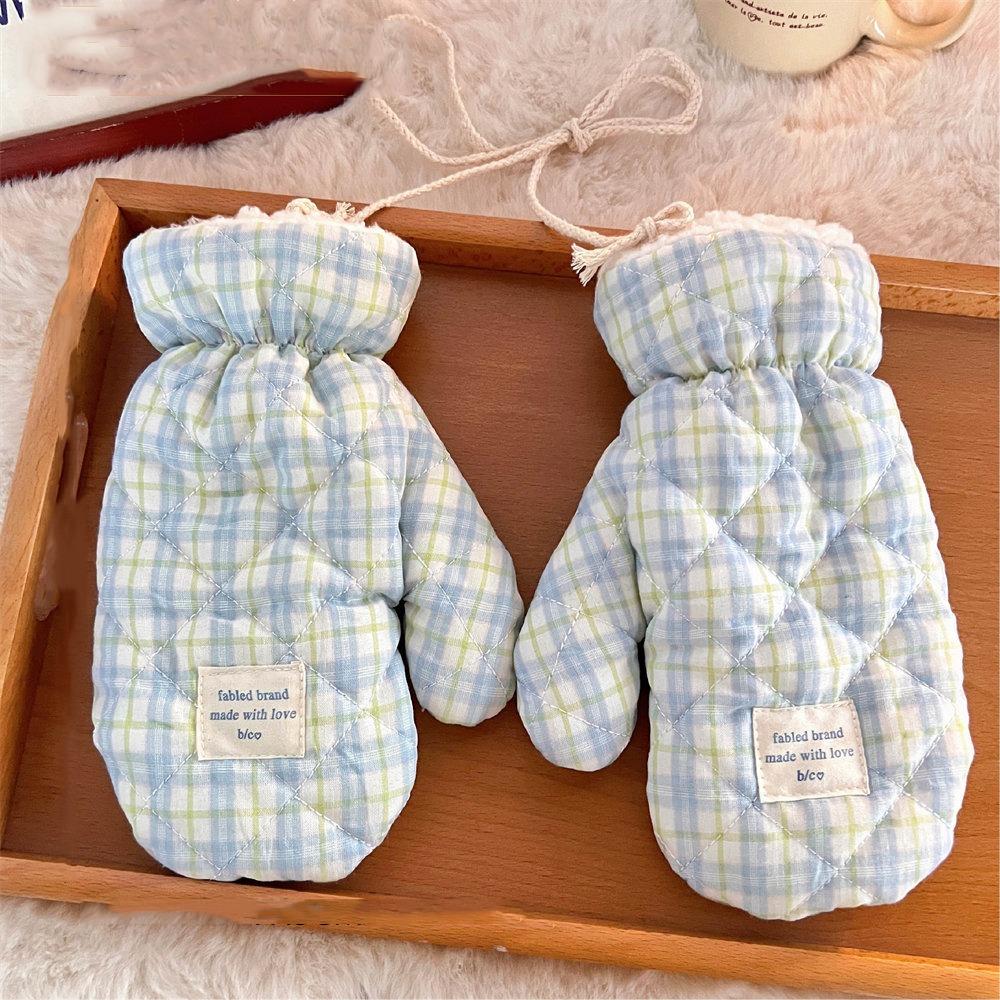 

Сохраняющие тепло перчатки на шею, клетчатые митенки без пальцев, модные плюшевые перчатки для улицы синий