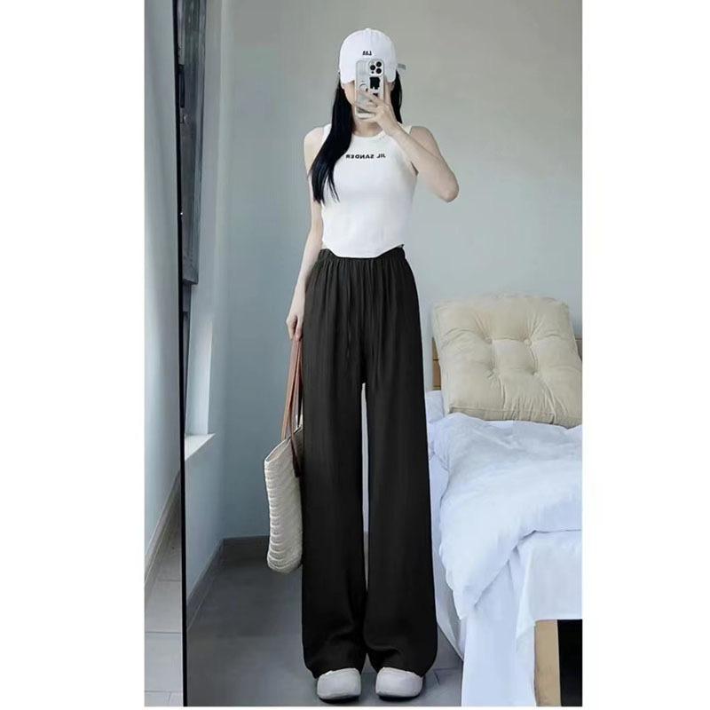 

Ice Silk Wide Leg Pants Summer Thin Lazy Wind Folded Yamamoto Pants Women s Versatile Fashion High Waist Skinny Casual Pants average size (80-70 kg) чёрный
