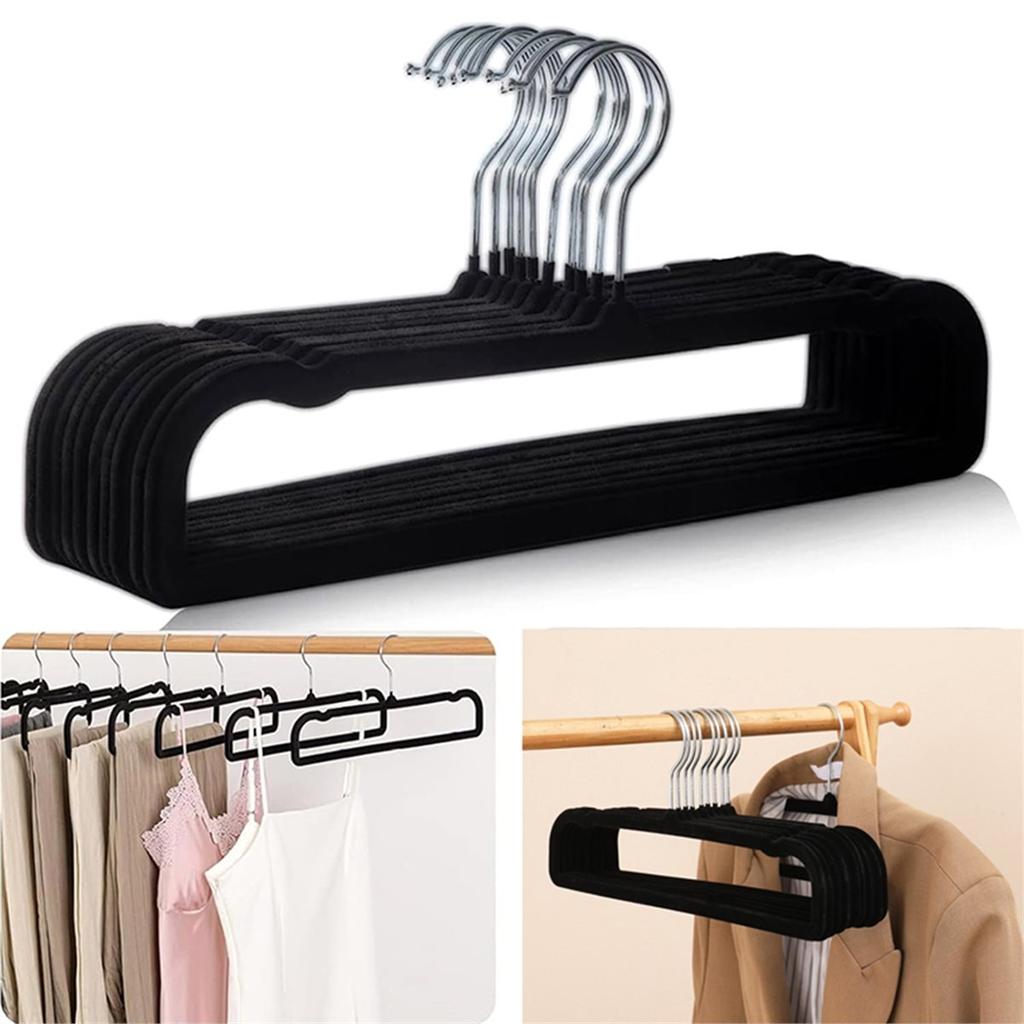 10CS Velvet Hangers Non Slip,Black Thin Space Saving Clothes Hanger for Closet Storage, Bra Jean Pants Organizer