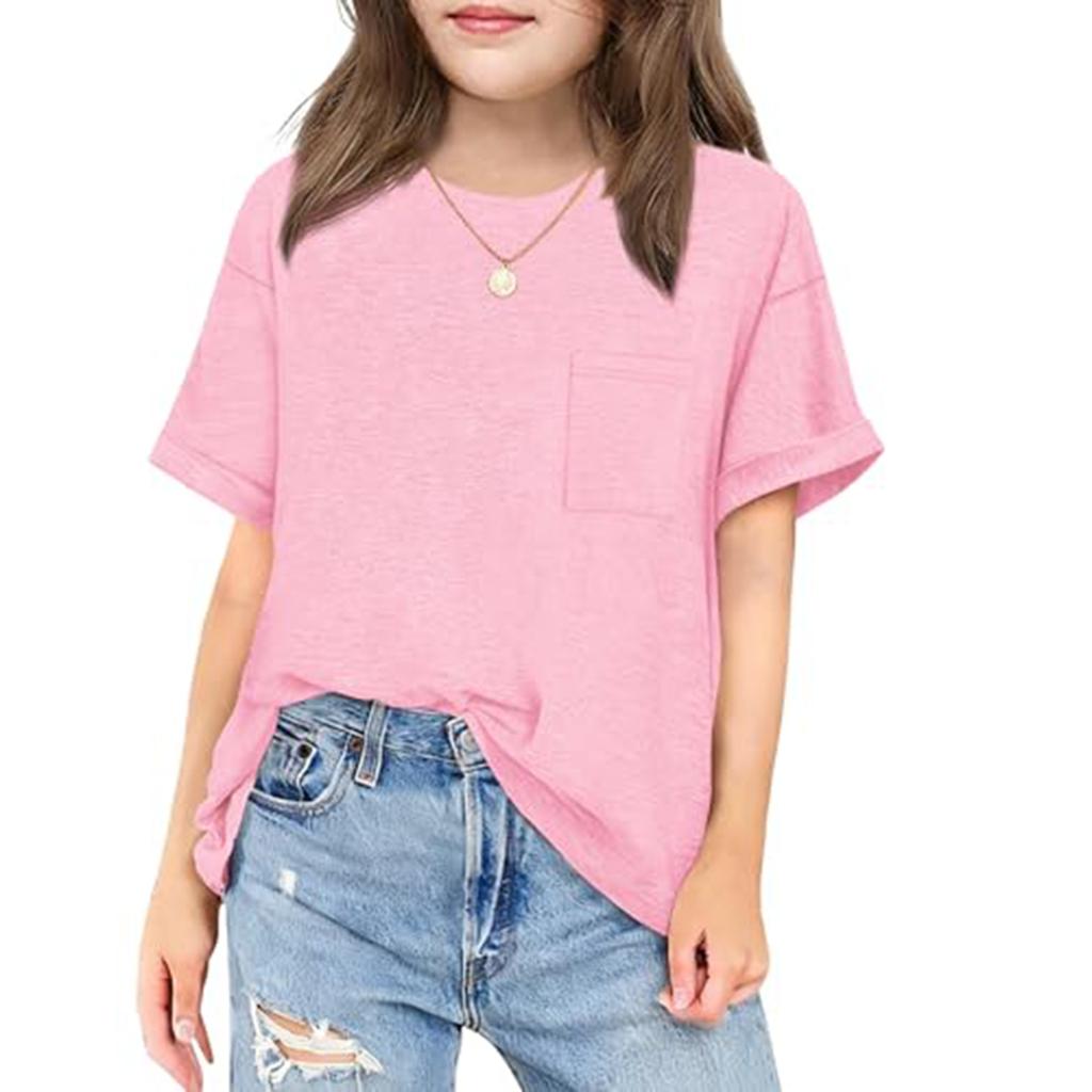 Children's Daily Casual Round-neck Short-sleeved Shirt With Pockets