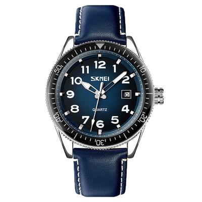 Blue Leather Big Simple Arabic Date Gift for Men Men's Watch, Strap, Face, Design, Waterproof, Analog, Business, Casual, Luminous, Numerals, Display,