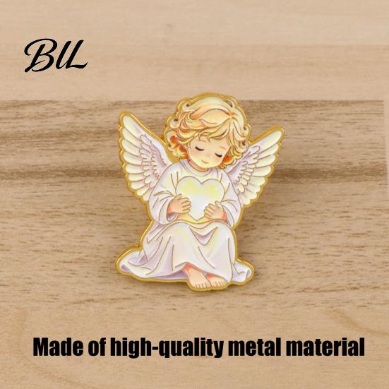 Elegant Shirt Accessories Little Angel Brooch Pin for Women, Cute Guardian Holding Heart Lapel Small Unique Accessory with Wings, Clothing Coats,