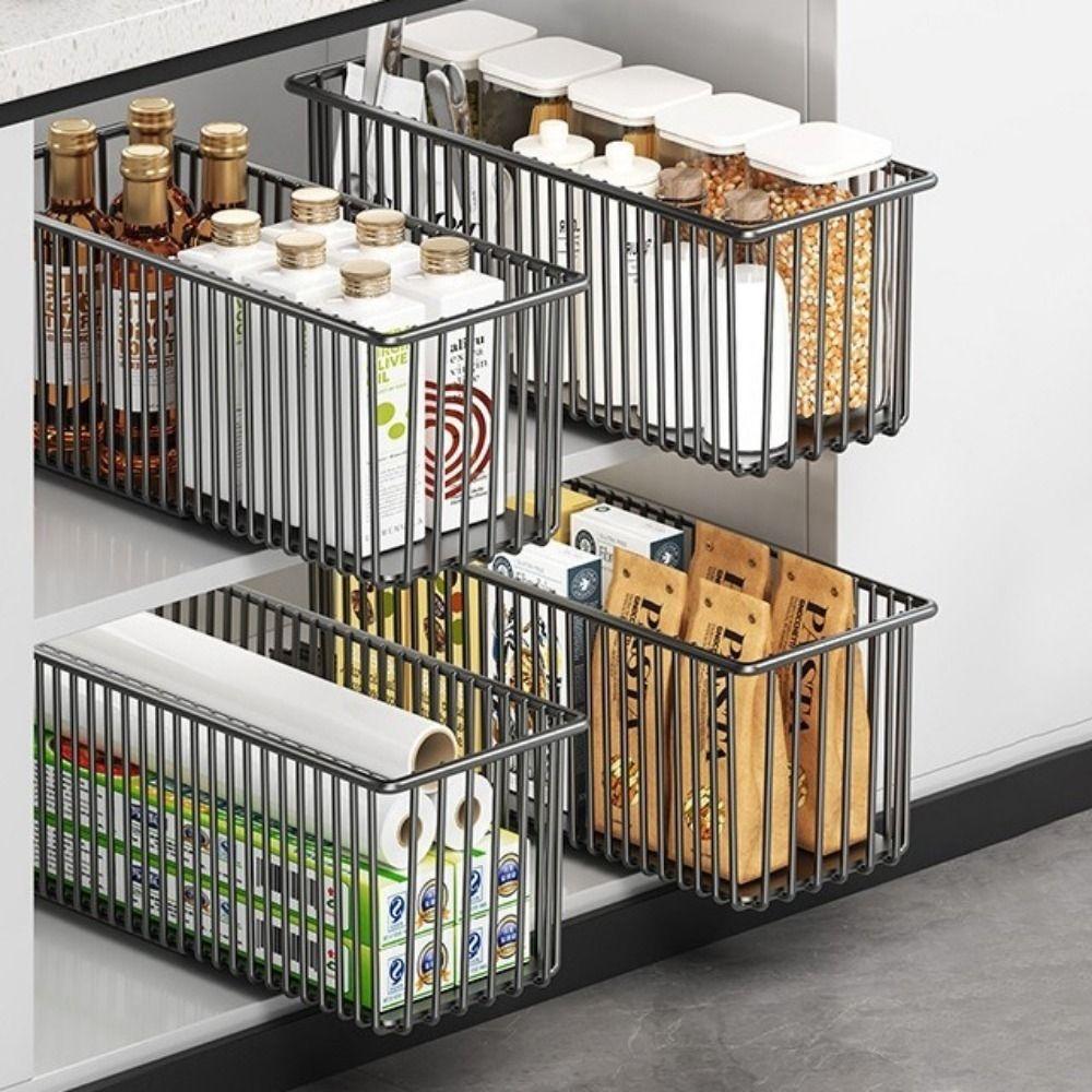 Carbon Steel Sliding Drawer Rack Large Capacity Under Sink Storage Drawer  Under The Sink