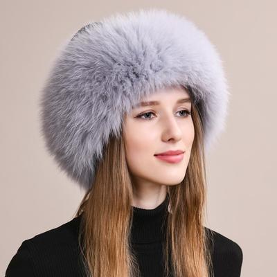 New Fox Fur Hats Women Winter Outdoor Thick Basin Hats Ear-protecting Hat Luxurious Fashion Girls Warm Knitted Fur Hats