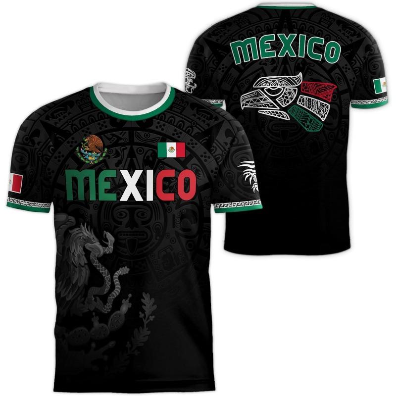 Mexiko Nationalflagge Print T-Shirt für Männer Lustiges 3D-Adlermuster Kurzarm-T-Shirts Outdoor Fußball Sportbekleidung Lässige Oberteile