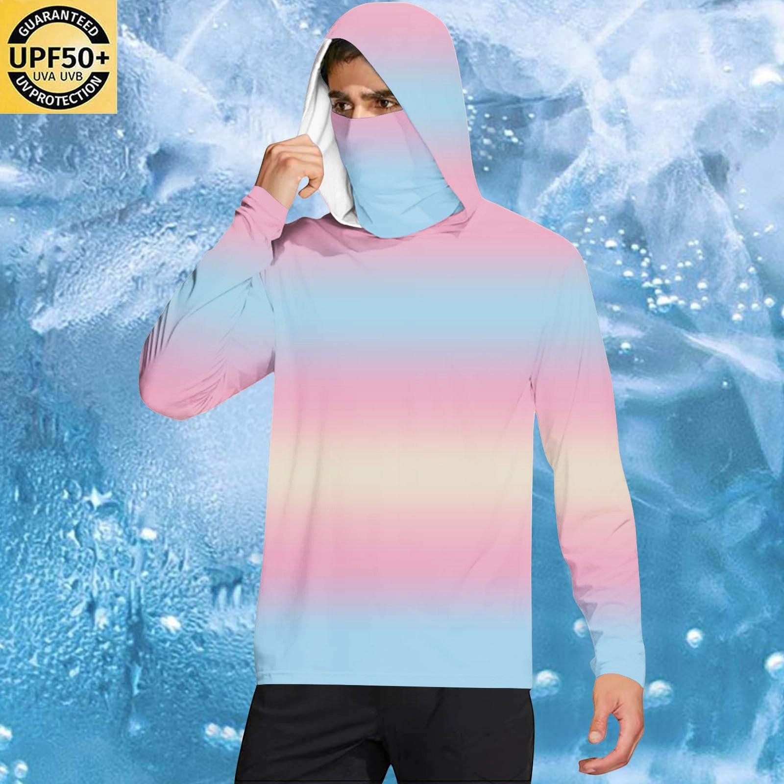 

Men’s Casual Gradient Print Hooded Long Sleeve Sun Top Lightweight Pullover Loose Fit Outdoor Shirt XXL