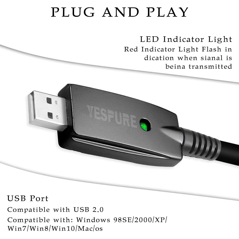 YESPURE USB Guitar Cable 6.35mm TS Electric Guitar Interface Recording Cable 2.8m/9.2ft