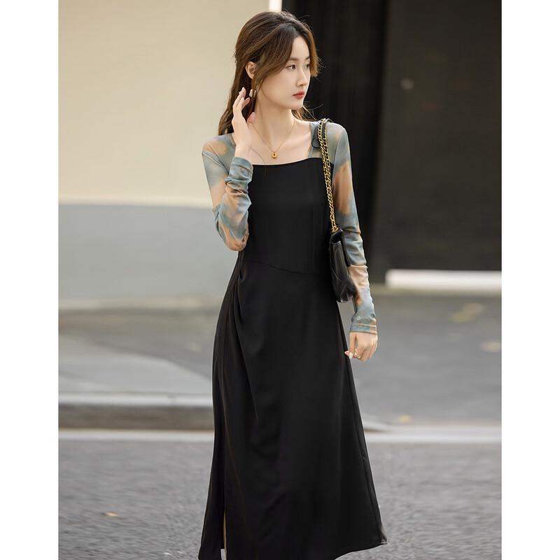 Demana Elegant Square Collar Ruched Printed A-Line Midi Dress L