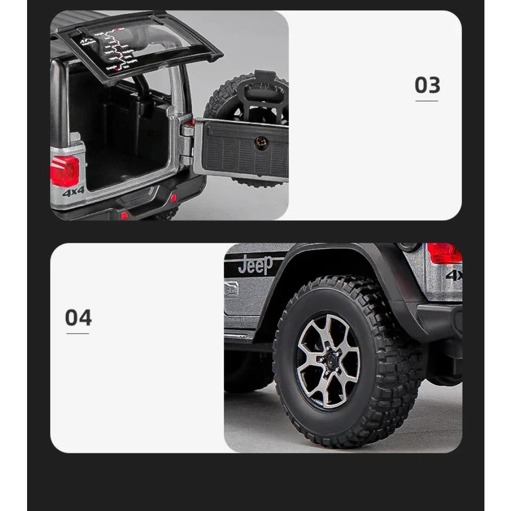 1/22 Jeeps Wrangler Rubicon Alloy Model Car Toy Diecasts Metal Casting Pull Back Sound and Light Car Toys for Children Vehicle