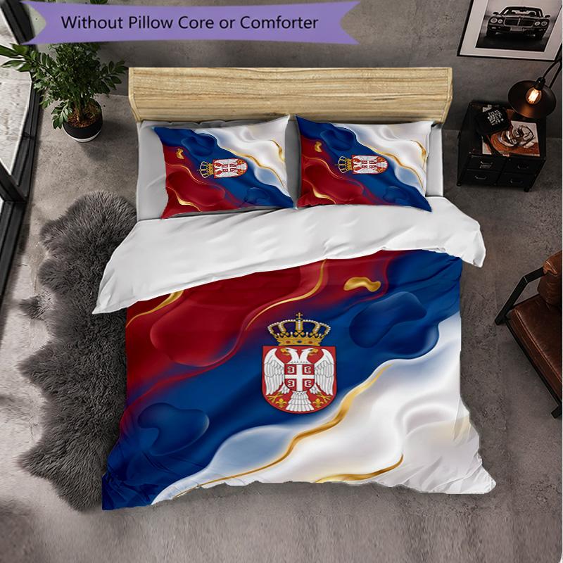 Serbia Pattern 3 Pieces Bedding Set Soft Microfiber Duvet Cover with Pillow Cases for Bedroom