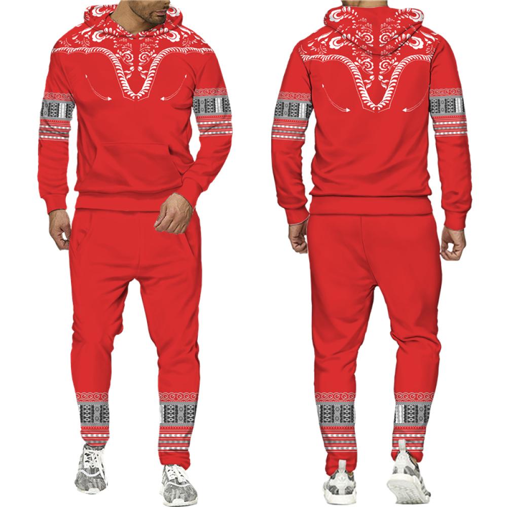 Afrikanischer Dashiki-Hoodie/Anzug für Herren, lässig, 3D-gedruckt, Ethno-Stil, Sweatshirt, Hose, Set für Herren/Damen, Folk-Custom Streetwear-Trainingsanzug
