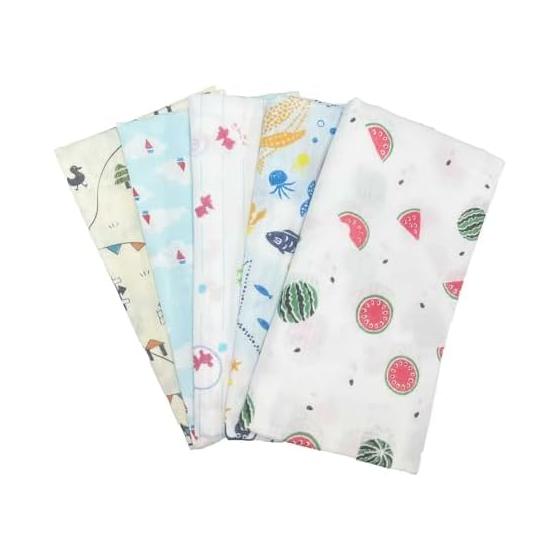 Tenugui Gauze 100% Cotton Made in Japan Fray-Resistant Hem Summer Memories Pattern Quick-Drying Thick Double Layer