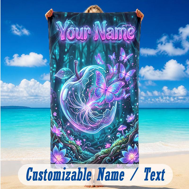 Butterfly Theme Beach Towel Personalized Custom Name & Text Soft Quick Dry Beach Towel for Swimming Travel