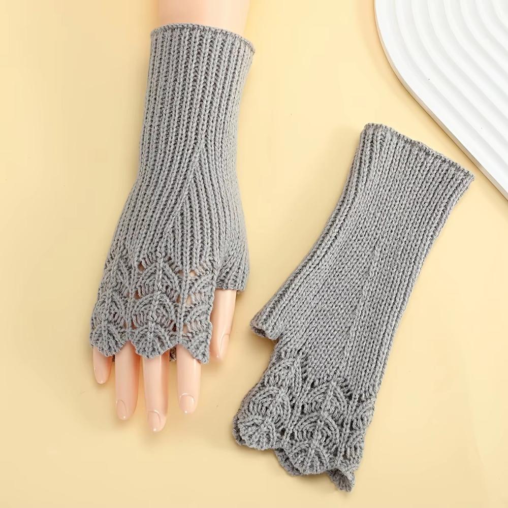 Vintage Winter Wool Gloves Half Finger Crochet Flower Mittens All-Match Fingerless Gloves Winter
