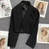 Black Cropped Blazers Woman Trend All-match Notched Collar Crop Jacket Women Korean Chic Single Button Suit Coat