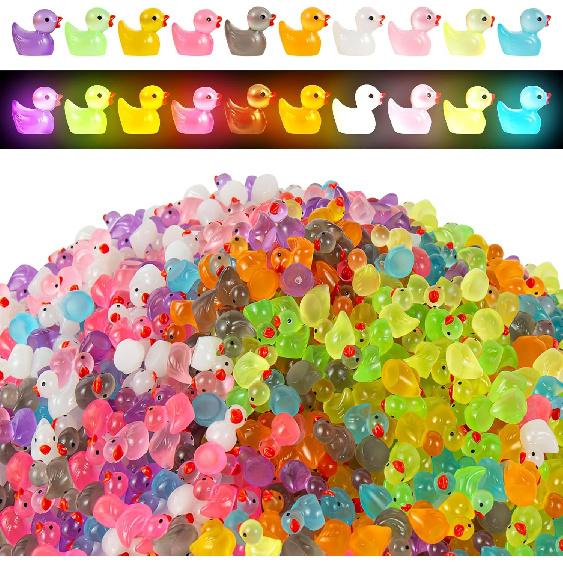 1000Pcs Luminous Mini Resin Duck Tiny Duck Figurine for Fairy Garden Landscape Aquarium Potted Plant Prank Game DIY Ornament Party To Hide, Miniature