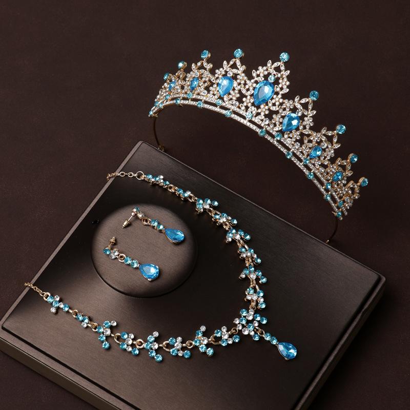 Wedding Necklace Earrings Rhinestone Set Crystal Royal Crown Wedding Princess Accessories