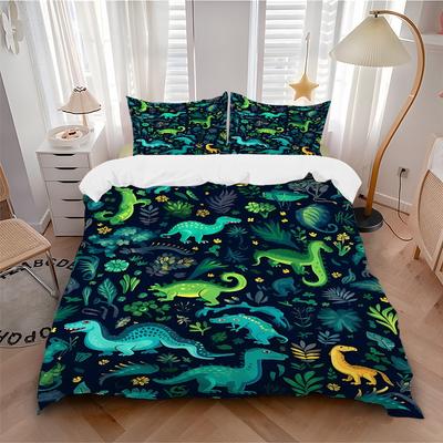 3pcs Dino Jungle Bedding Set, Includes Without Pillow Inserts, Soft Comfortable Bedding Set,All-Season Use A0924048