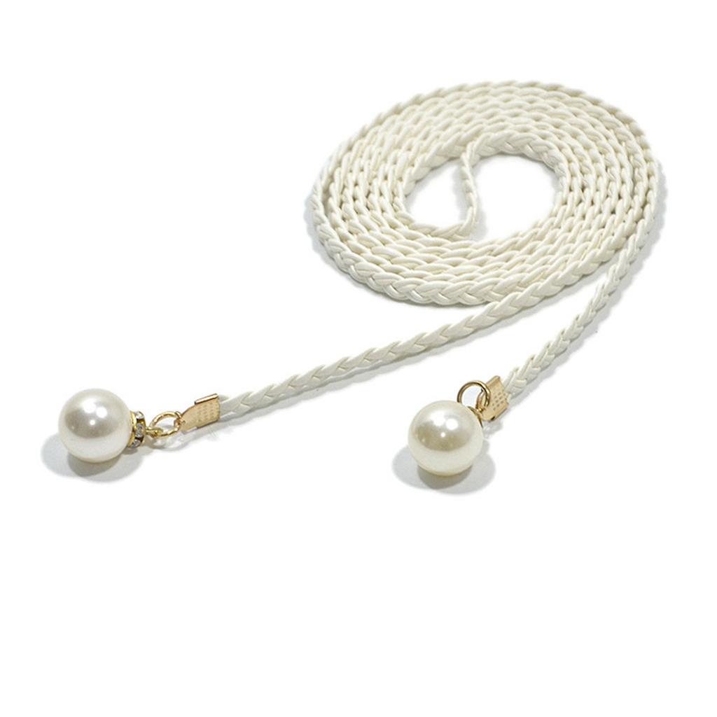 Chic Weave Waist Rope 2PCS with Artificial Pearls Laceup Waist Cord Belt for Unique Fashion Women Daily and Holiday Wear