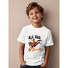 Europäische Größen Kinder Jungen Weißes T-Shirt mit „All Gas No Breaks“ Cowboy-Grafik - Kurzarm, Rundhalsausschnitt, Freizeitkleidung für Frühling & Sommer
