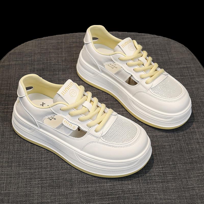 

Stepping on shit feeling leather little white shoes women s 2025 new summer hollow mesh breathable thick sole not stuffy feet board shoes women 40 жёлтый