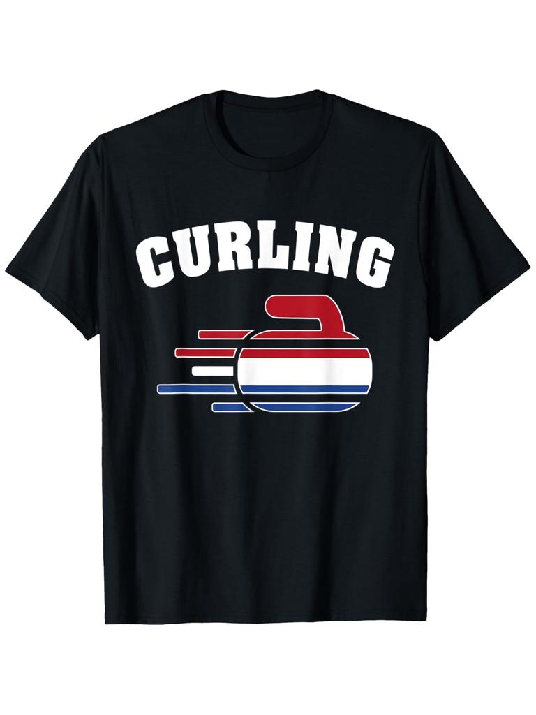 Streetwear Funny Curling Sports Letter Design Graphic Men's and Women T Shirt Tee Oversize Y2K