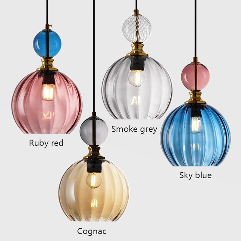 Nordic LED Glass Pendant Light 1/3 Head Colorful Candy Bedroom Children's Room Hanging Fixtures For Dining Room Home Decor Lamps