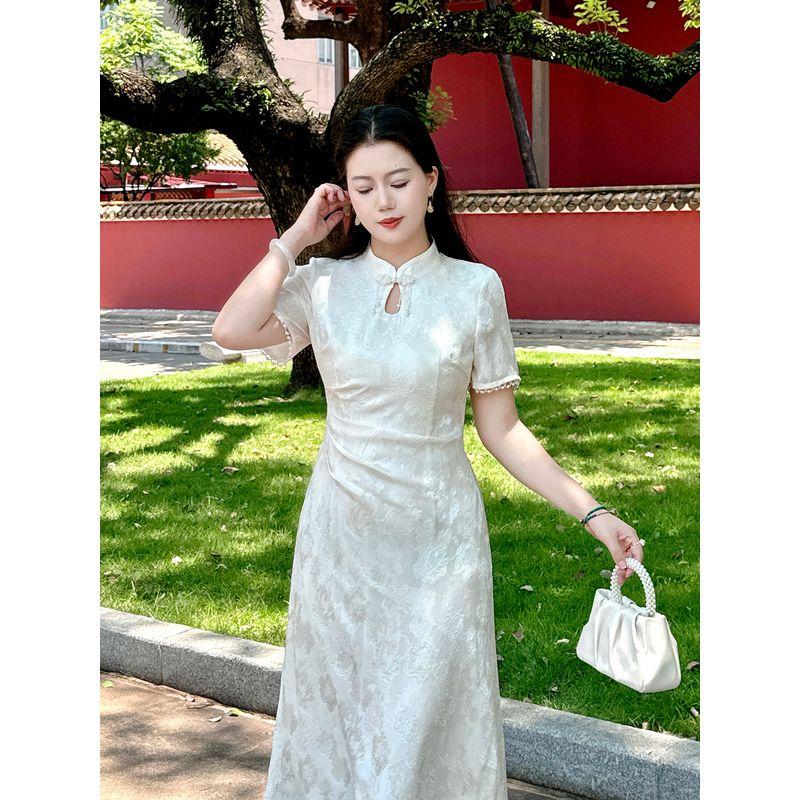 Encounter the New Plus-Size Chinese-Style Engagement Improved Qipao Dress for Women, Designed for the Summer, with a Retro and Elegant Vibe