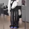 Black Gray Women's High-Waist Straight-Leg Jeans - Autumn/Winter, Slimming, Plus Velvet, Wide-Leg, Floor-Length.