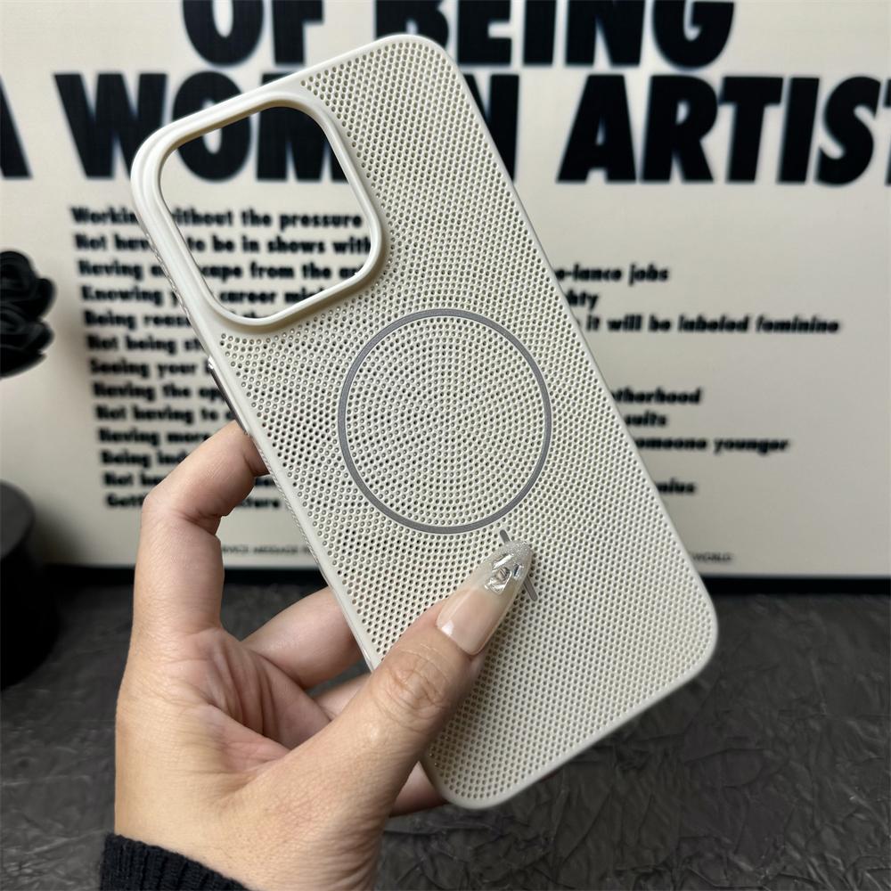 For Magsafe Heat Dissipation Hole Magnetic Phone Cases For iPhone 16 15 14 13 12 11 Pro Max Plus Case LOGO Hole Breathable Cover
