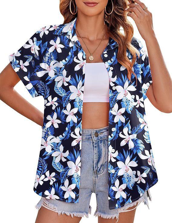 Women's Hawaiian Shirt Casual Short Sleeve Tropical Flower 3D Printed Printed Summer Shirt