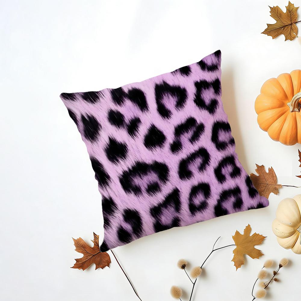 Quan Leopard Print Purple Tone Cushion Cover Washable Linen Pillowcase Soft for Daily Sofa Bed Home Room Decor