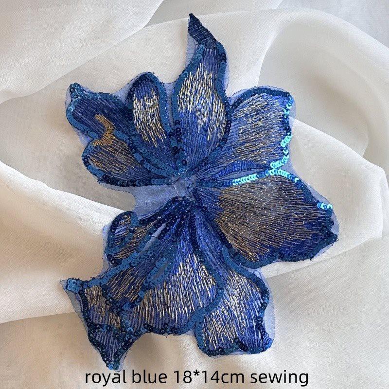 Embroidered Sequin Flower Patch for Hanfu Decoration - 18x14cm, Hand-Sewn DIY Accessory