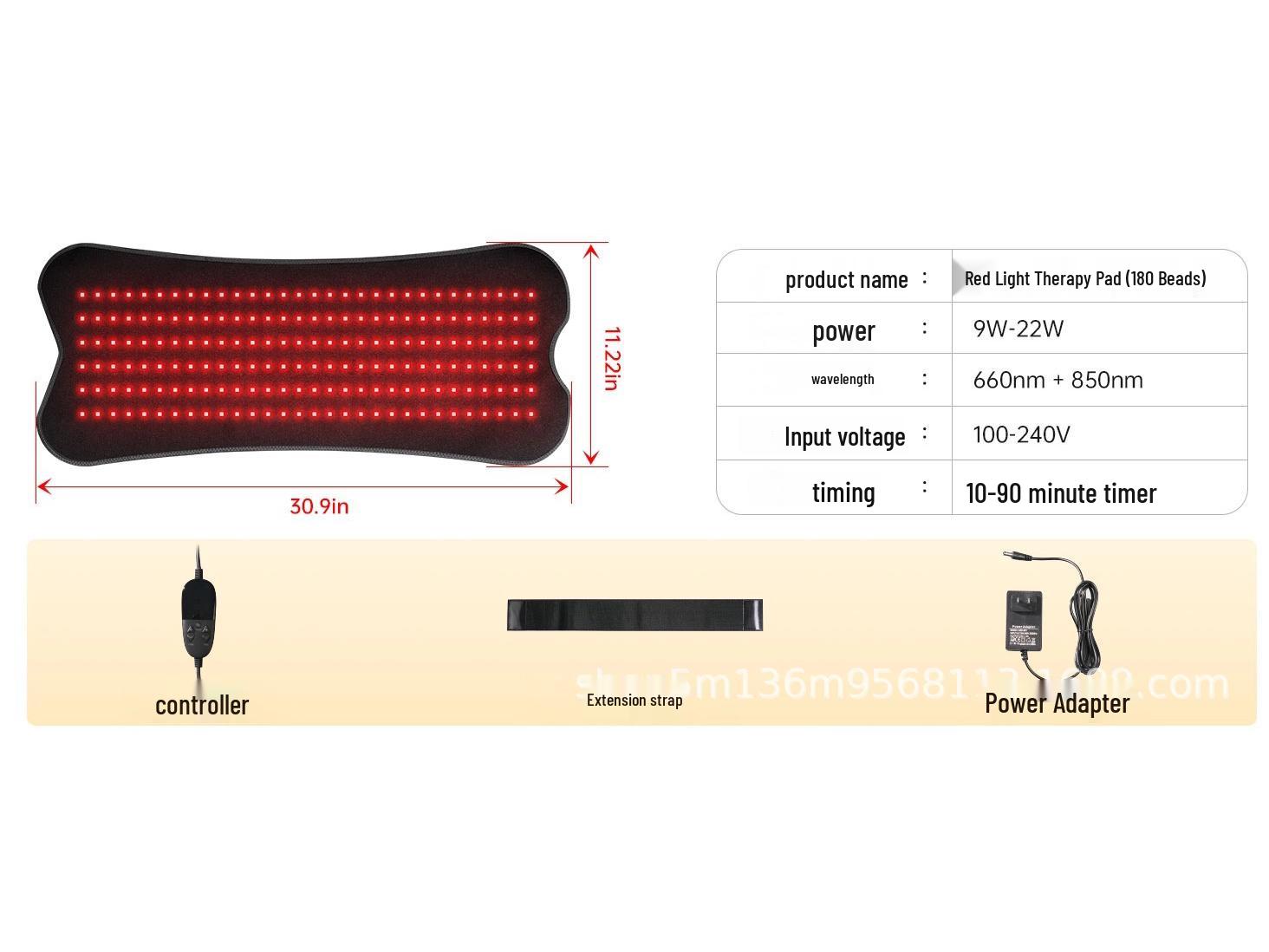 

180-Bead Red Light Therapy Belt: Pain Relief & Support for Waist, Shoulder, Knee US Standard