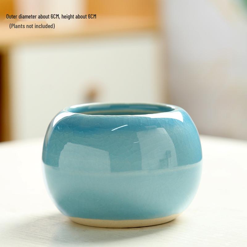 Charming Ice Crack Ceramic Succulent Pot - Small, Cute Desktop Cartoon Decor