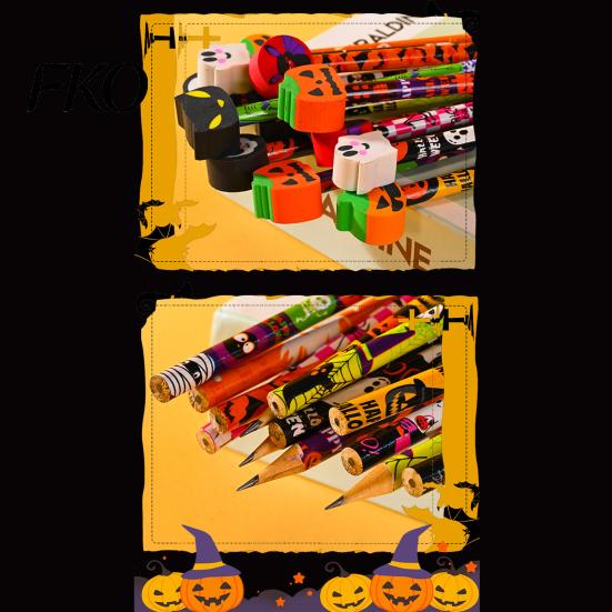 Ghost Pencils 12 Pcs Halloween with 3D Skull Pumpkin Cat Erasers, Holiday Writing Wood Bulk for Goodie Bags, School Classroom Rewards Supplies