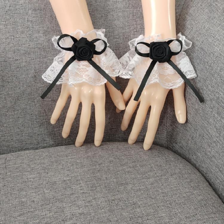 Elegant Ribbon Lace Wrist Cuff False Sleeves Bowknot Jabot Costume Accessory Ribbon Ruffled Brim Crosses Wristband