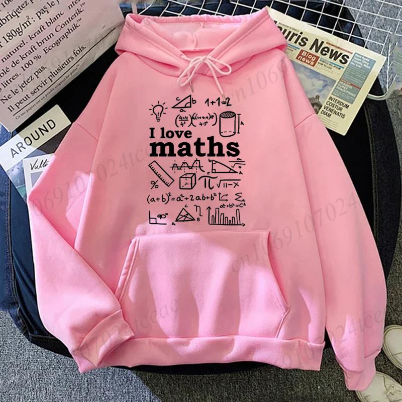 New Matematicas Men Hooded Hoodies Loose I Love Math Graphic Pullover Sweatshirt for Math Teacher Student Streetwear Gift