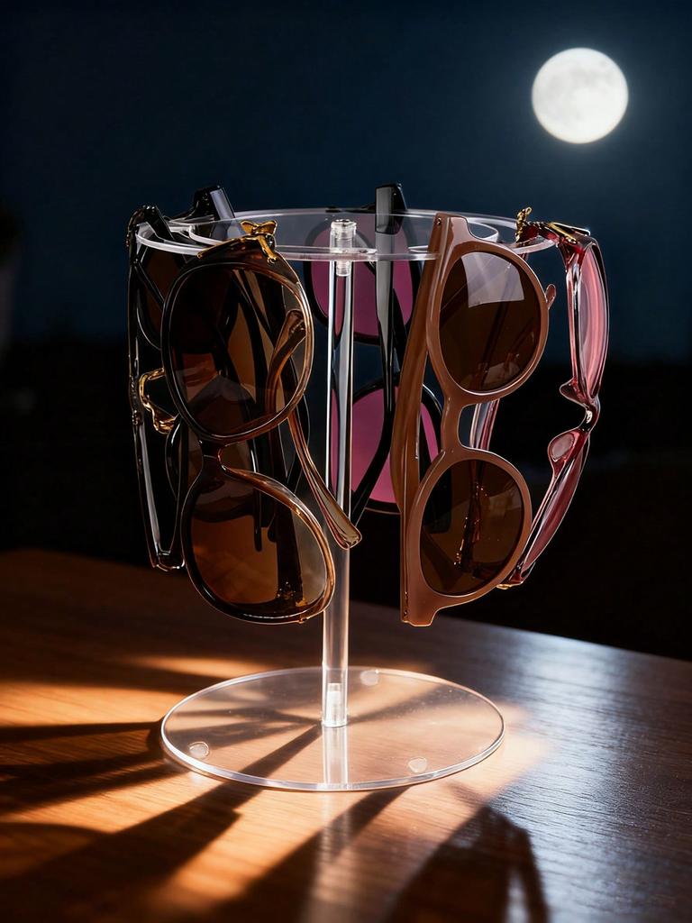 1pc Acrylic Sunglasses Display Stand, High-Quality Transparent 360° Rotating Round Elevated Holder, Clear Desktop Eyeglasses Organizer Rack