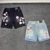 Shorts de Mezclilla Bordados de Sakura Estilo Streetwear Y2K Harajuku Corte Holgado Pantalones de 5 Puntos Casuales